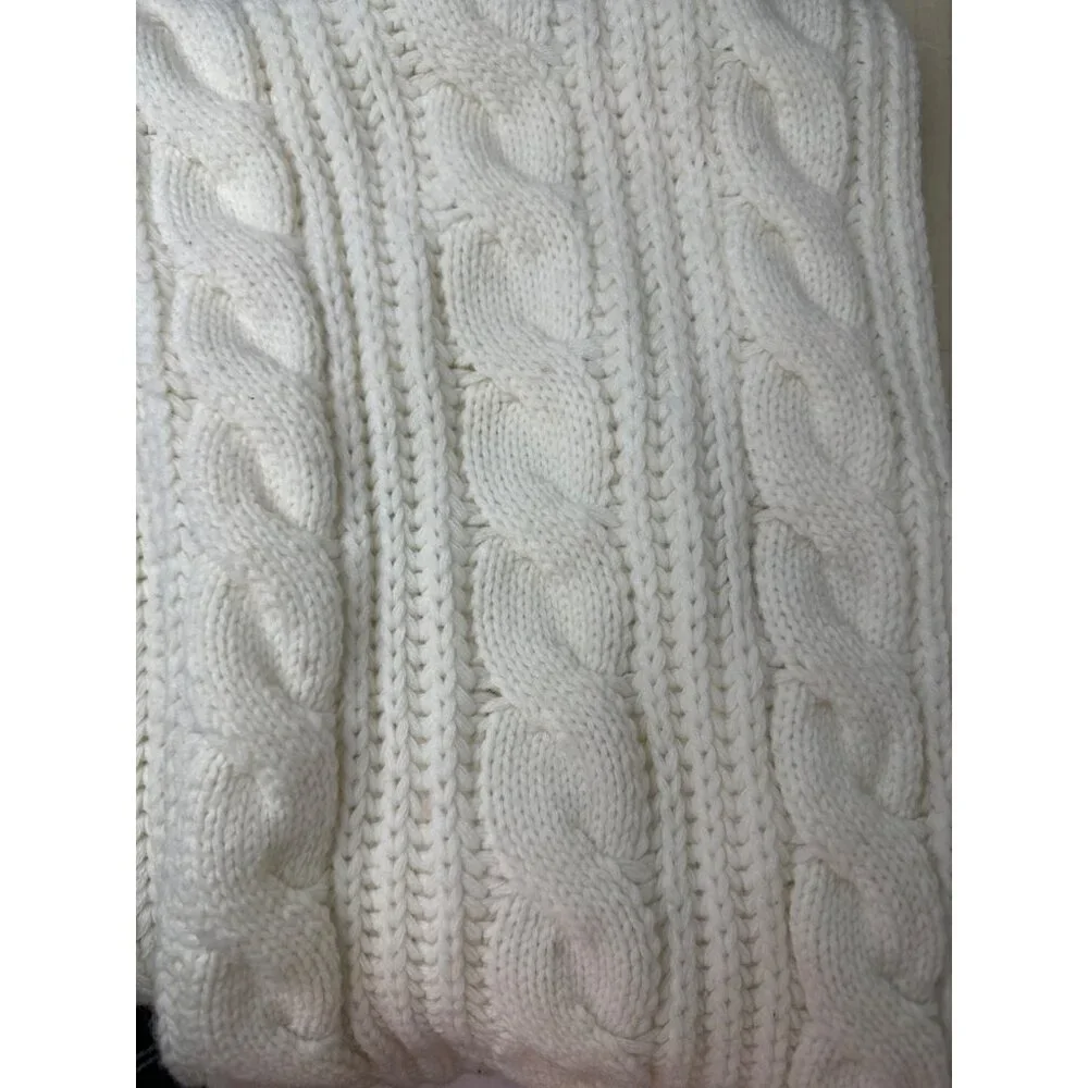 Women’s Ivory Cable Knit Fisherman Scarf Wrap Y2K Handmade Preppy Cozy Luxe